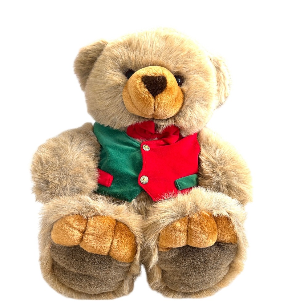 VTG The JCPenney Collection Large Teddy Bear Christmas Plush 22" Bow Vest 90s